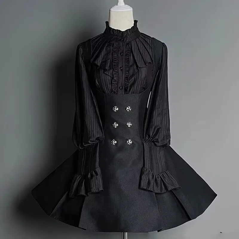 

Victorian Dark Gothic Y2k Lolita Shirts Women Vintage Gigot Sleeve Blouses Girls Lace Ruffles Bandage Tops Blusas Mujer Tops