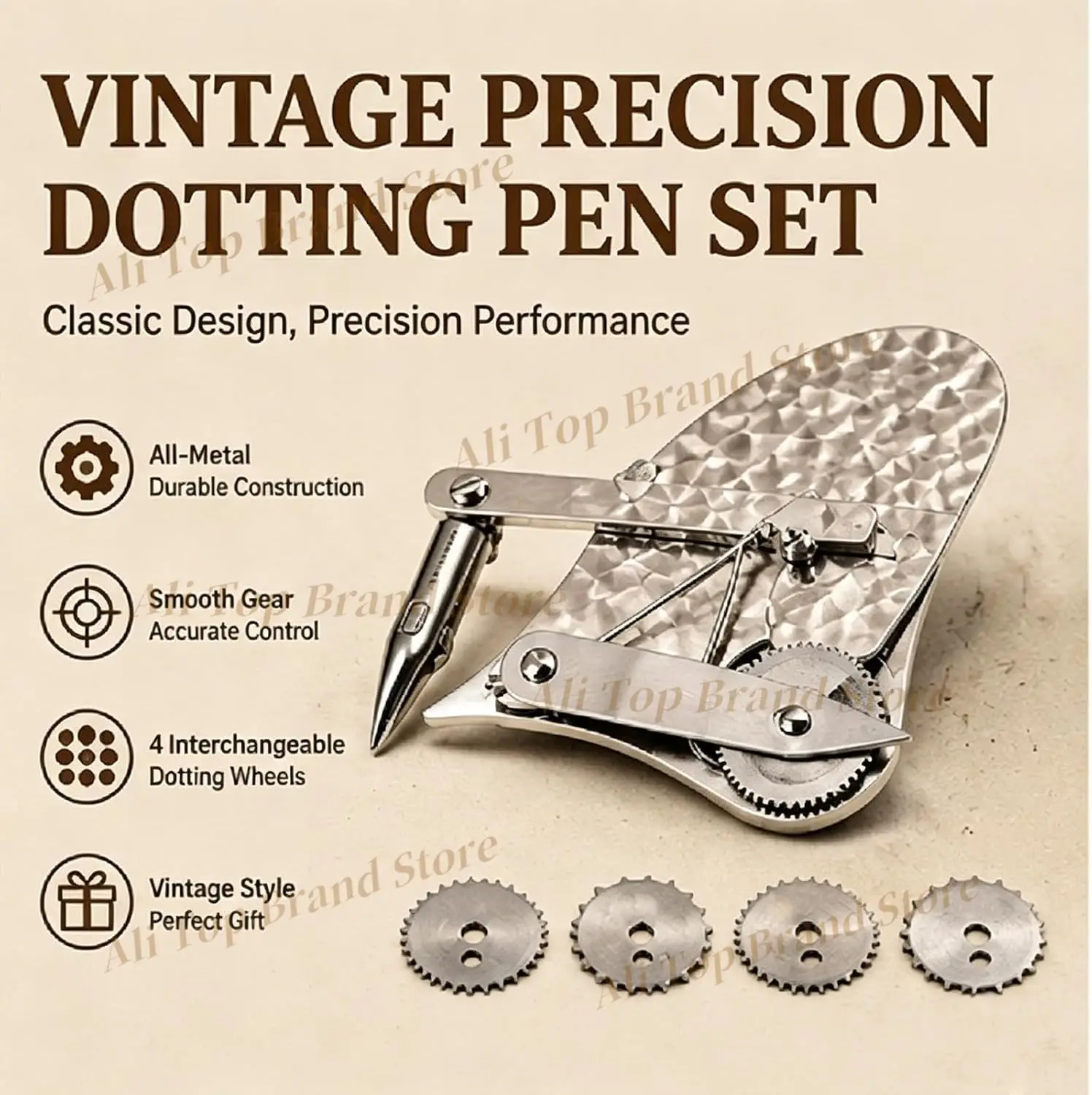 Vintage Precision Dotting Pen Set, Vintage Mechanical Gear Train Ruling Pen for Blueprint Restoration Art Sketch Illustration