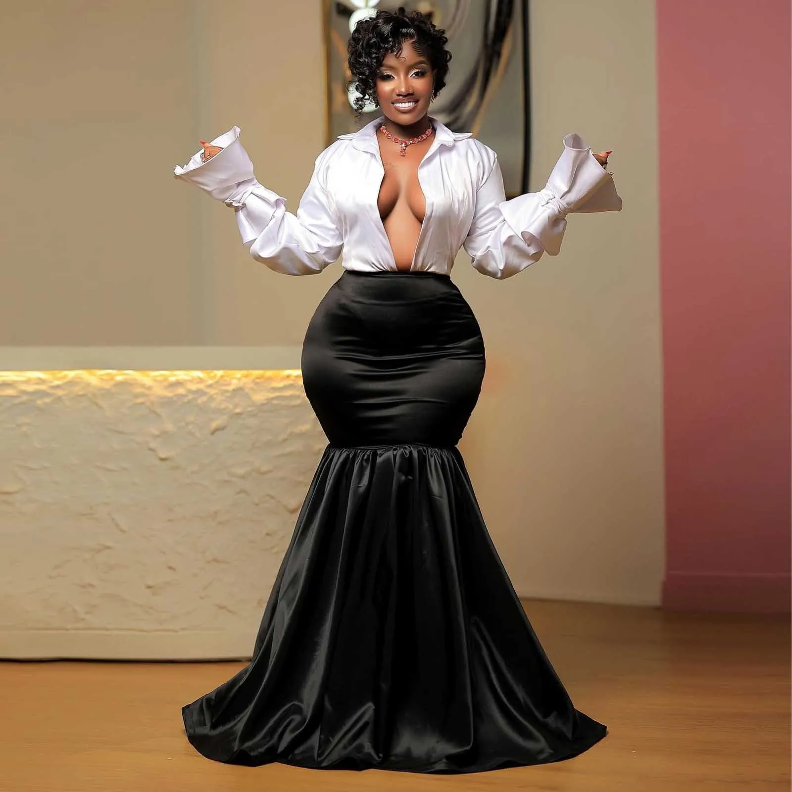 

Элегантные черные женские юбки-русалки с высокой талией, длинные шелковые атласные юбки в пол, вечерние макси-юбки на заказ любого цвета и размера