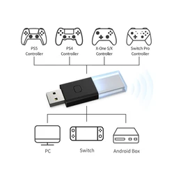 For Switch Xbox Bluetooth 5.0 USB Receiver Wireless Controller Dongle Adapter Bluetooth-compatible for PS4/5 For Xbox One S/X