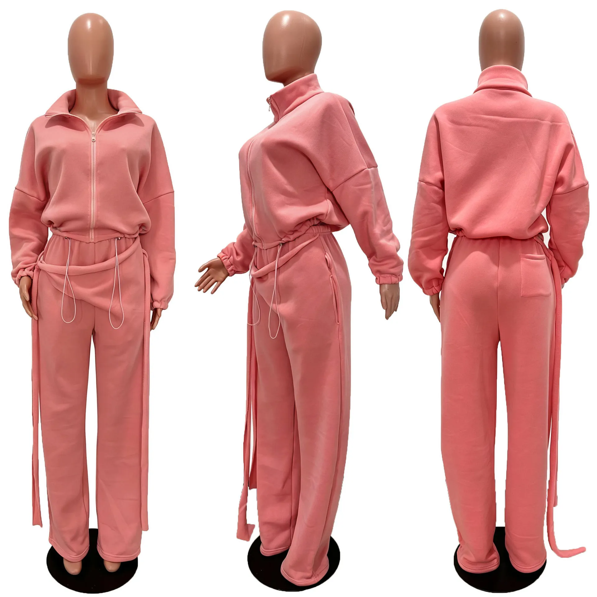Women Thick Fleece Joggers 2 Piece Pant Set Woman Outfits Y2K Streetwear Tracksuit Sweatsuit Winter Jacket Two Piece Pant Sets