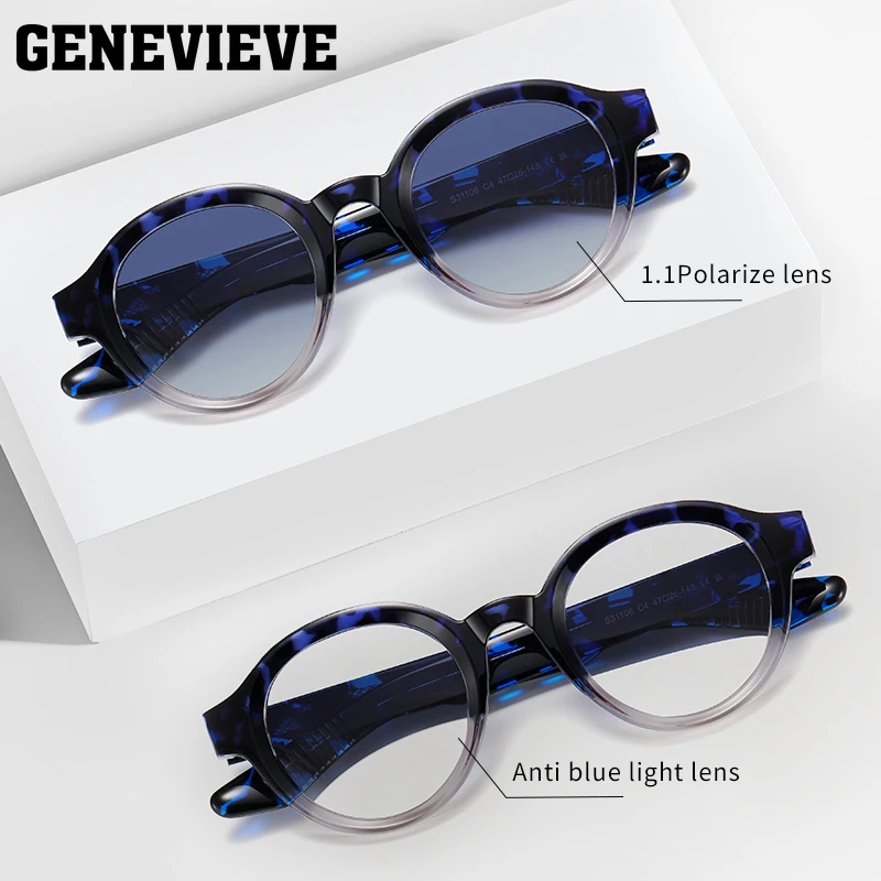 GENEVIEVE Round Small Frame Polarized Sunglasses Customizable Prescription Anti Blue Light Glasses Photochromic S31106