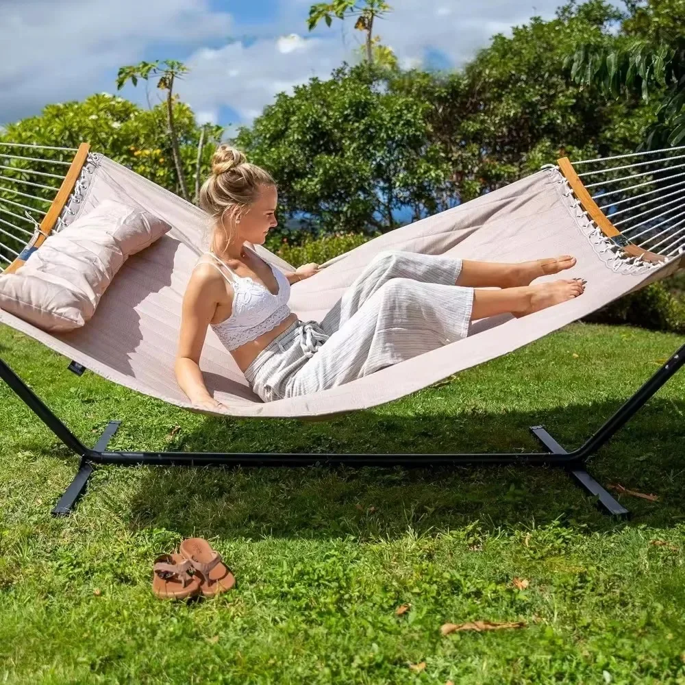 Portable Hammock with Stand Included, Double Hammock with Curved Spreader Bar, Dark Gray outdoor furniture  camping