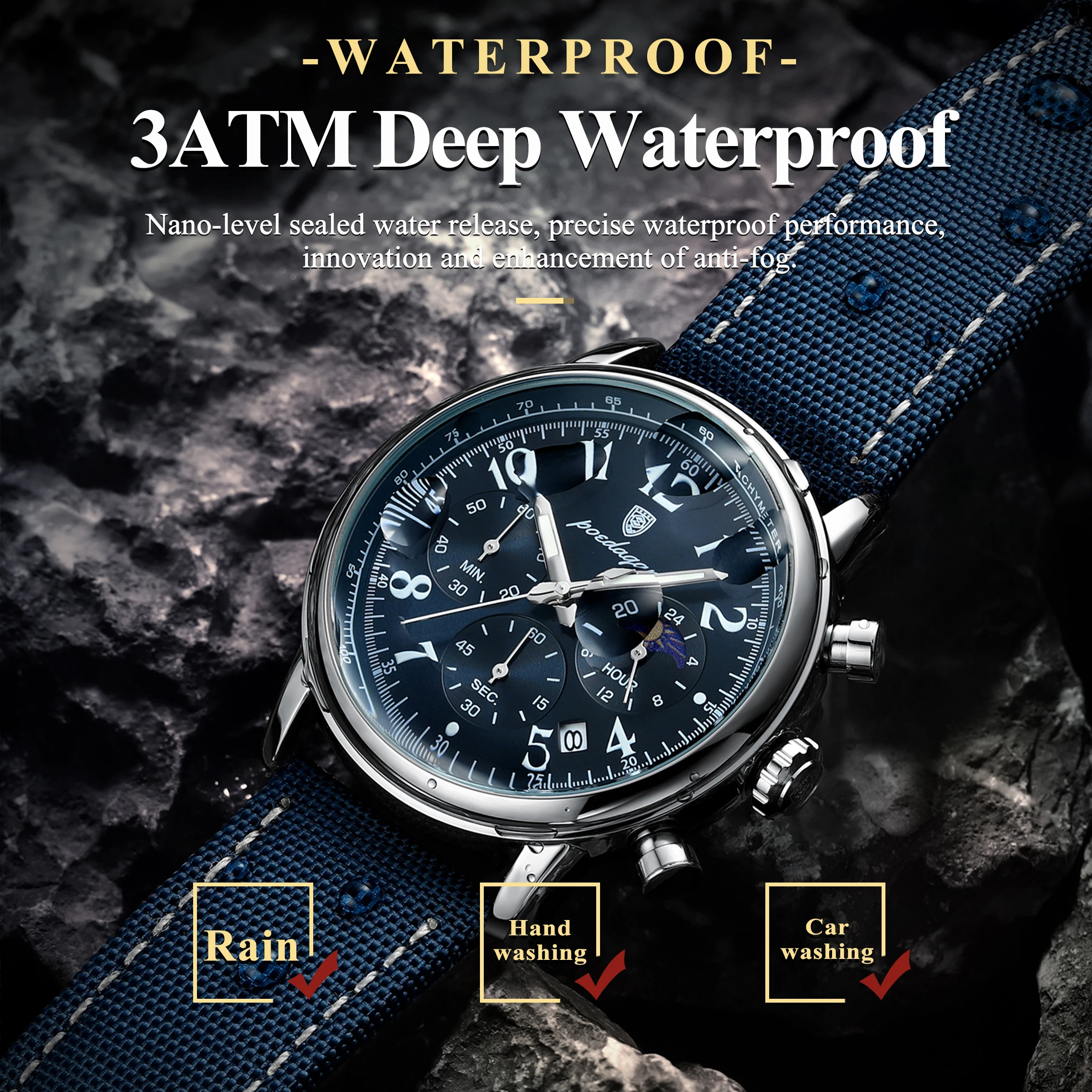 POEDAGAR Luxury Sports Military Men Watch Waterproof Luminous Chronograph Nylon Leather Date Man Wristwatch Quartz Men\'s Watches