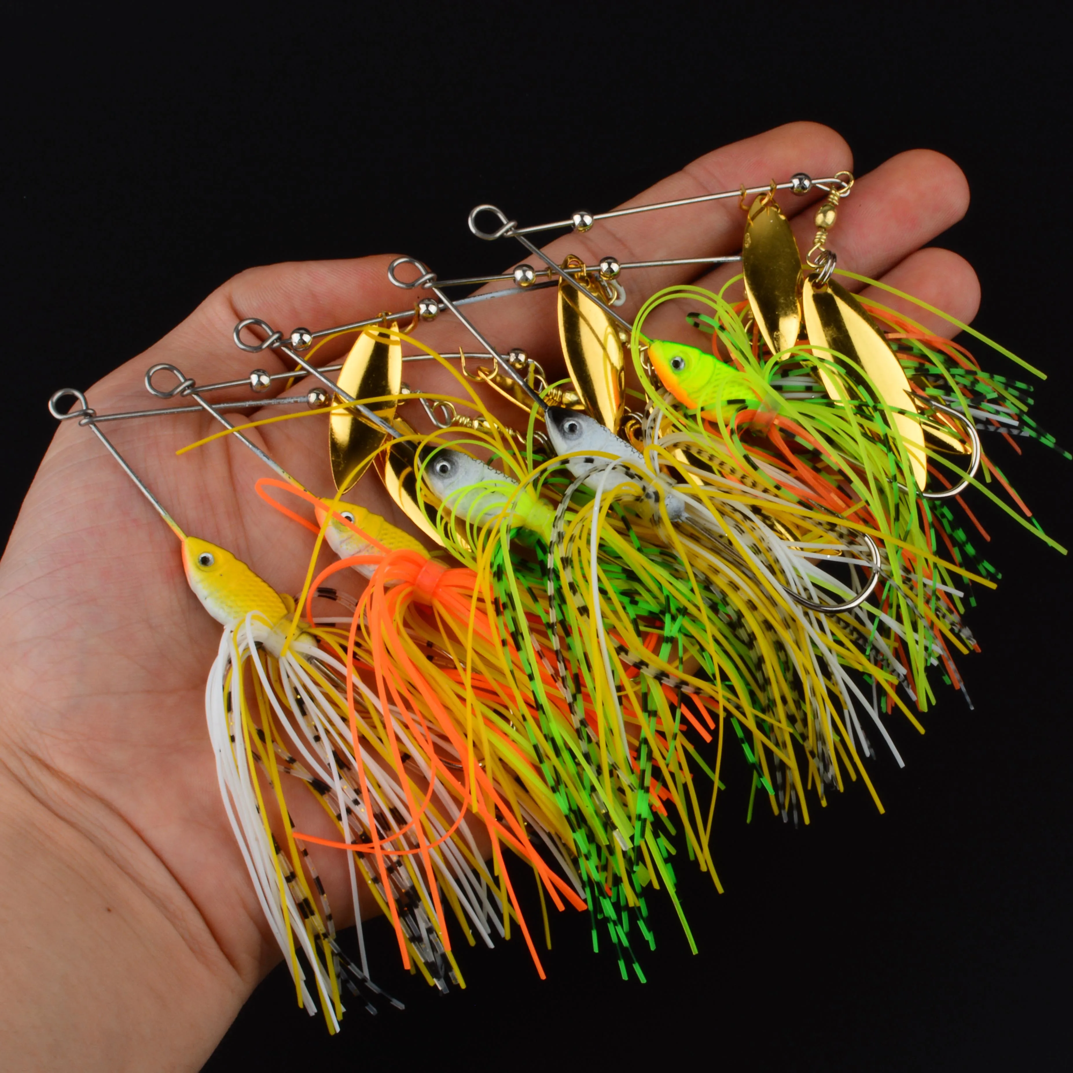 5pcs Metal Spinnerbait Lures Fishing Lures Colorful Spinnerbaits Attractive Tail Design Durable Spinnerbaits Sharp Hook