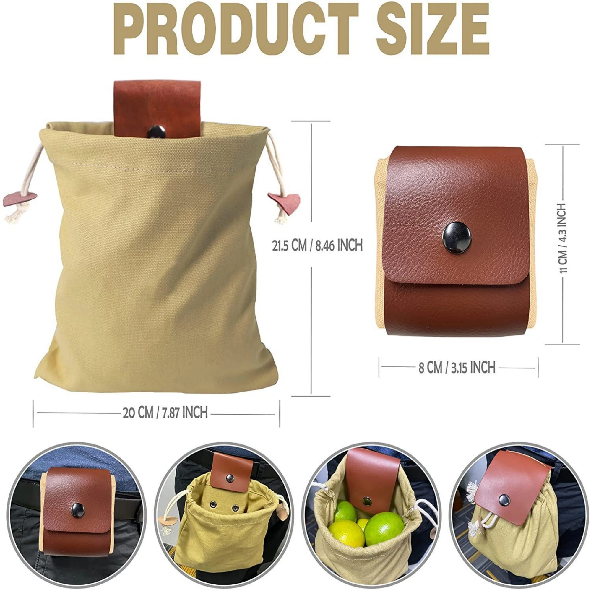 Outdoor Nahrungssuche Tasche Tasche Leder Bushcraft Tasche Gemüse Ernte Garten Obst Pflücken Taille Werkzeuge Lagerung Hängen Beutel Camping – Detail 4