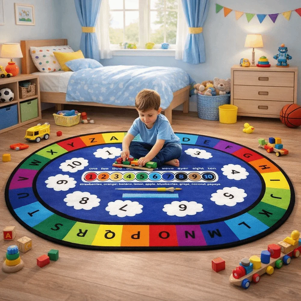 Floor Mat Cartoon Pattern Educational Carpet Soft Non Slip Play Mat Fun Learning Animal Number Hopscotch Carpet Crawling Area