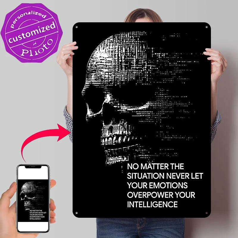 Totenkopf mit inspirierendem Zitat, Metallposter, perfektes Geschenk für Fans und Liebhaber, individuelles Wandkunst-Metallschild für Heimdekorationsartikel
