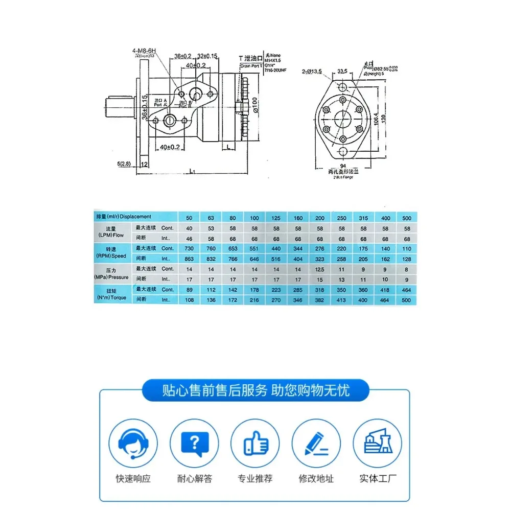 AvaCorePremium Products Hydraulic Oil Motor Mold Cycloidal RMR-BMR-50 80 100 125 160 200 250 315 Two Holes