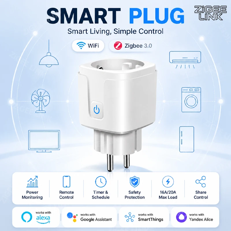 WiFi Zigbee3.0 EU Smart Plug Wireless Remote Control Outlet Real-Time Energy Data Monitor Timing Compatible Tuya Smart Life