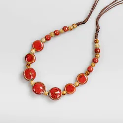 Colorful Retro Irregular Ceramic Beads Gift Neckalce artware Antique wholesale Necklaces & Pendants For women #XN026
