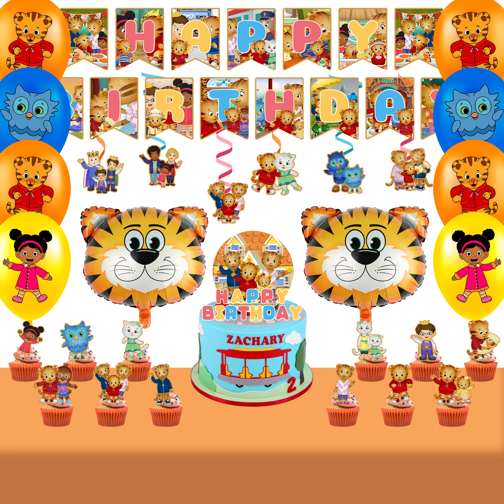 35-teiliges Set Kleiner Tiger Daniel Geburtstagsdekorationen – Tiger Daniel Banner, Ballons, Tischdecke usw. Kleiner Tiger Daniel Partydekorationen