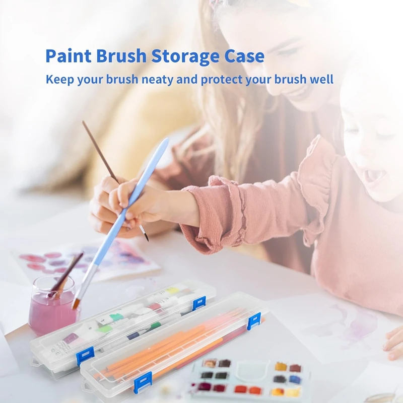 6Pcs Plastic Paint Brush Storage Box,13 Inch Clear Paint Brush Holder Drawing Pen Container With Buckle Plastic Paint