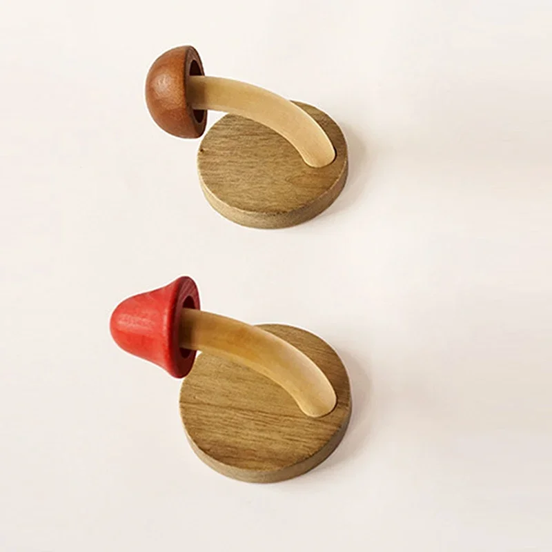 Wooden Mushroom Hook Clothes Hats Holder Non Perforated Solid Nordic Raw Wood Wall Key Hanger Door Storage Hook Home Decoration