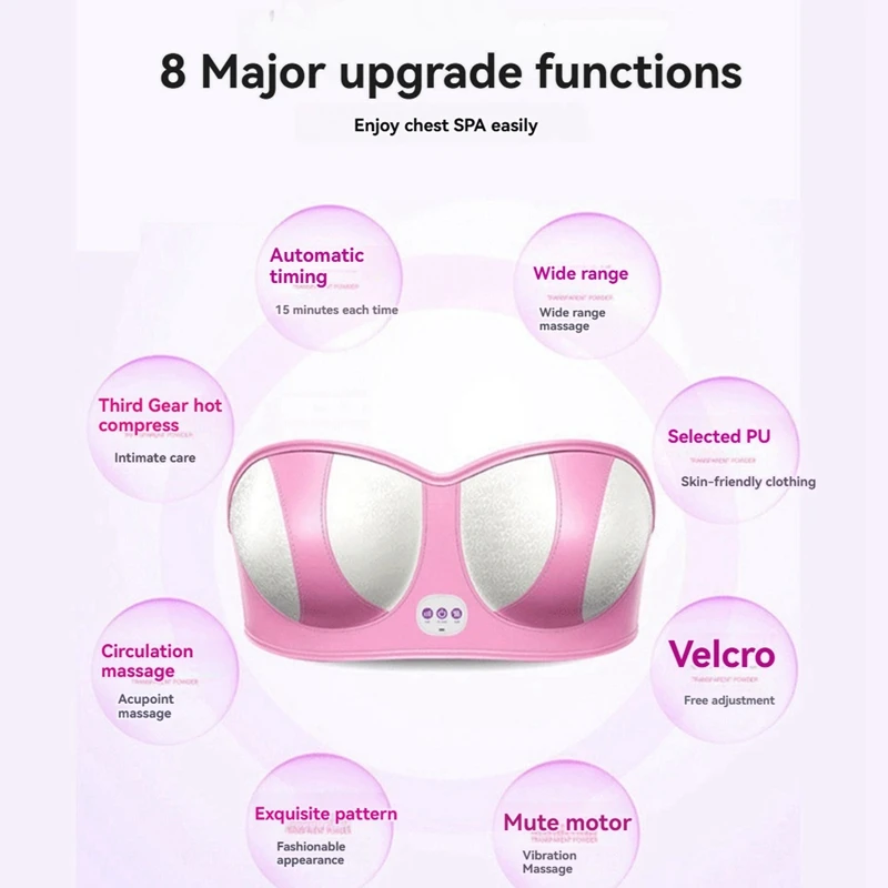 تدليك الصدر، مدلك الثدي الكهربائي الذكي، حمالة صدر USB قابلة لإعادة الشحن مع وظيفة تدليك متعددة الوظائف