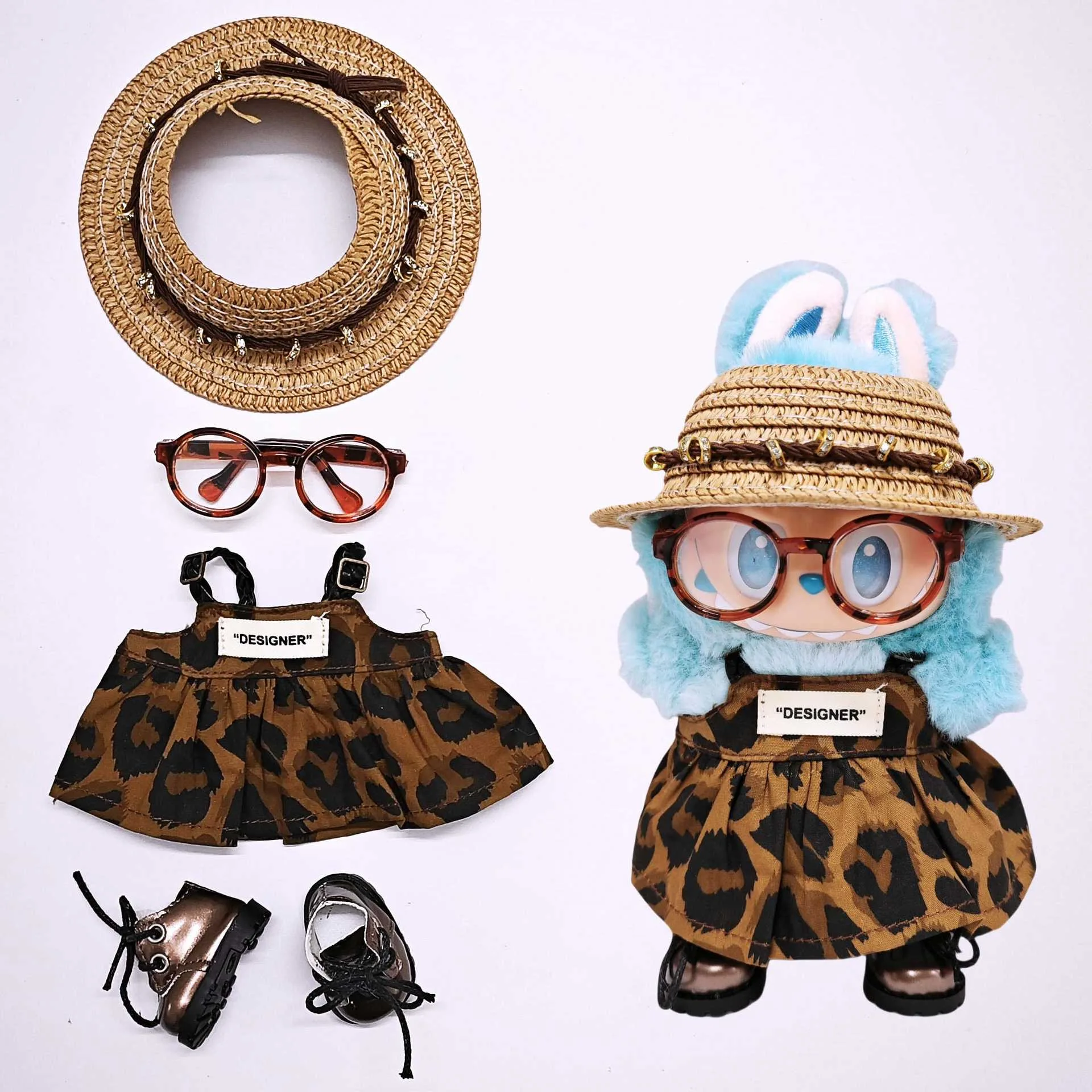 For 15-17cm Labubu Doll Clothes DIY Mini Doll Clothes Outfit Accessories and Leopard Print Dress Skirt Birthday Gift Children's