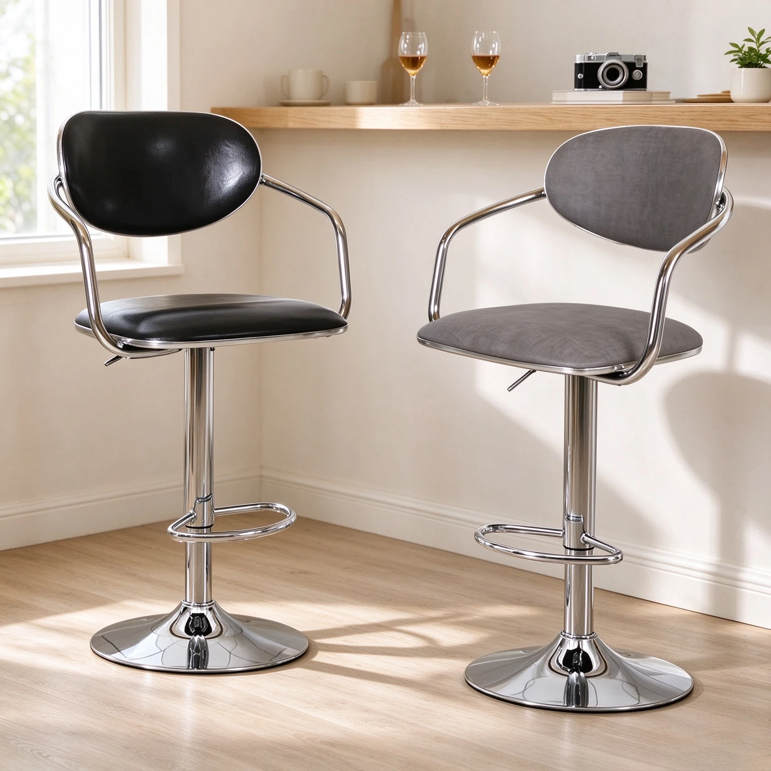 Nordic Bar Stool with Backrest, Counter Height Chair for Reception, Makeup Counter, Cashier Desk and Commercial Bar Seating