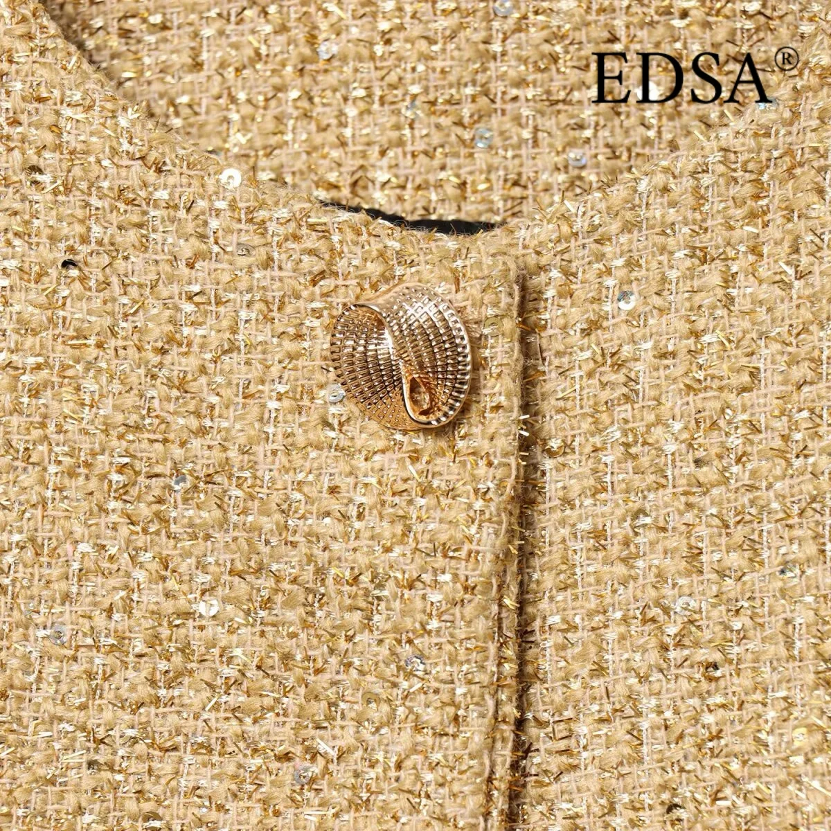 EDSA Cappotto da donna corto con filo metallico testurizzato, punto aperto, maniche lunghe, capispalla primavera estate