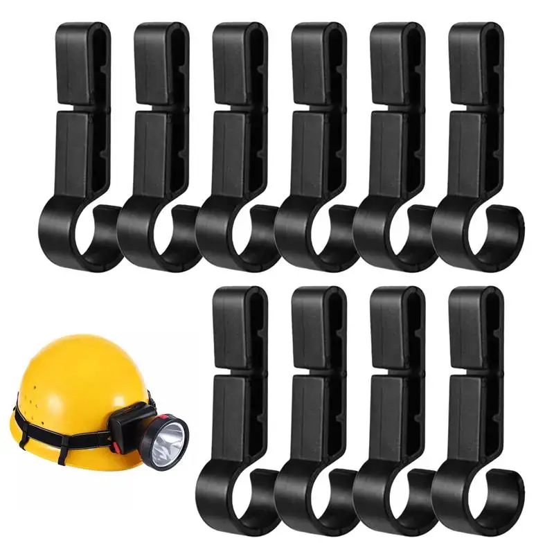 

F2 10Pcs Black Plastic Helmet Clips Non-Slip Headlamp Hard Hat Safety Cap Hooks Set for Outdoor Tools