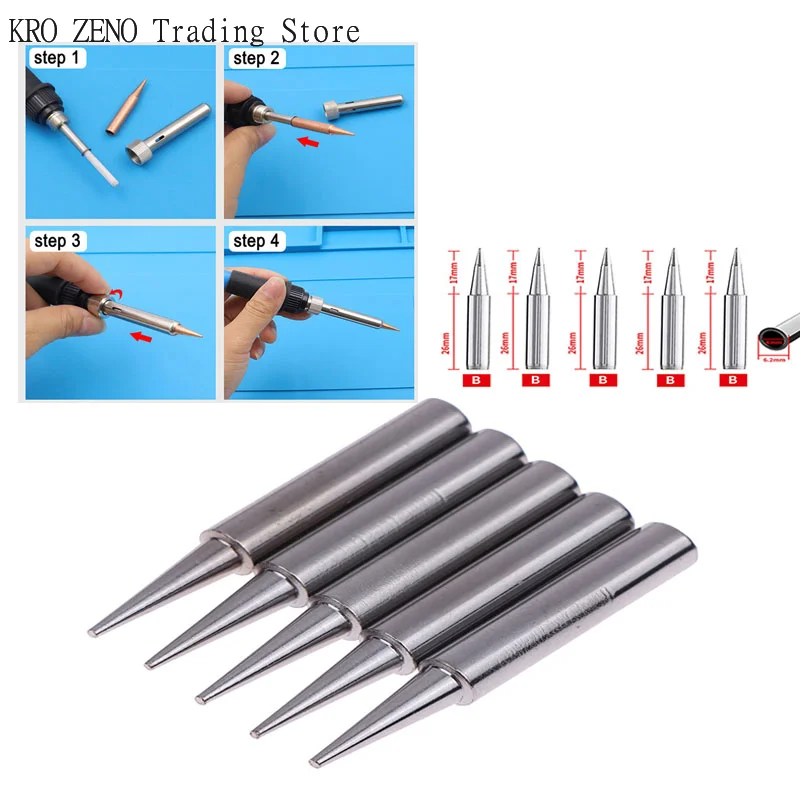 5pcs High Quality Copper Solder Iron Tips Set Welding Equipment Accessories Lead-free Pure Copper 900M-T-B For Soldering Station