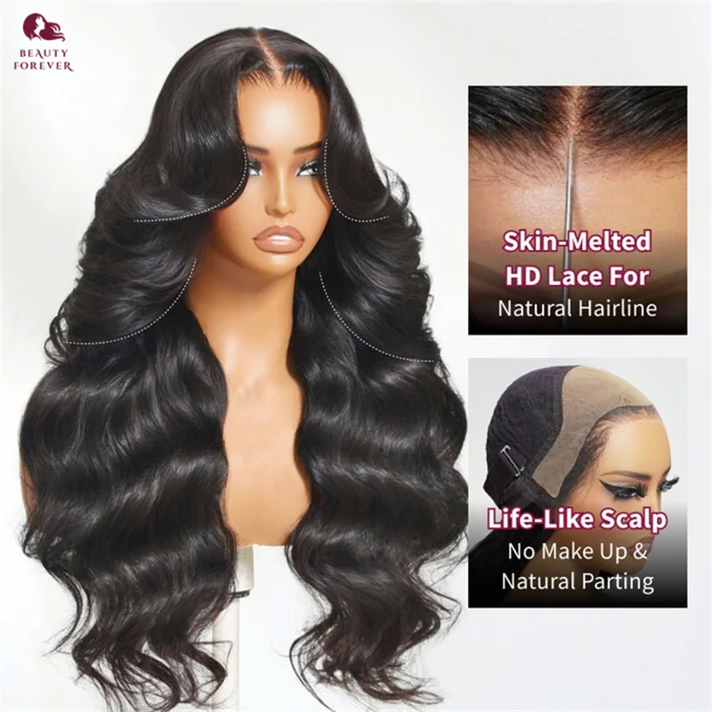 Beautyforever HD فروة الرأس الحقيقية ™ شعر مستعار 13x4 الجلد الدانتيل أمامي فضفاض موجة الستار الانفجارات باروكة من شعر طبيعي مع الرباط Invisi #4