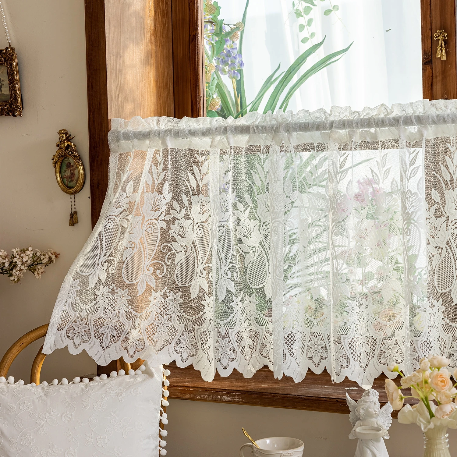 Vintage Embroidered Lace Short Curtain, Living Room Decor, Dining Room, Bedroom, French Style, Finished Curtains, Romantic Atmos