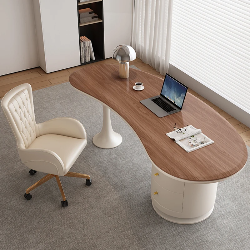 Cream Style Minimalist Desks Gaming Solid Wood Storage Writing Tables Designer Computer Escritorio Oficina Office Furnitures