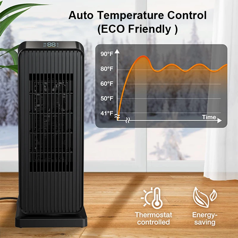 Kcvents Ptc Keramische Kachel Ventilator Binnenruimte Mute Kachel Met Verstelbare Thermostaat Led Display Afstandsbediening