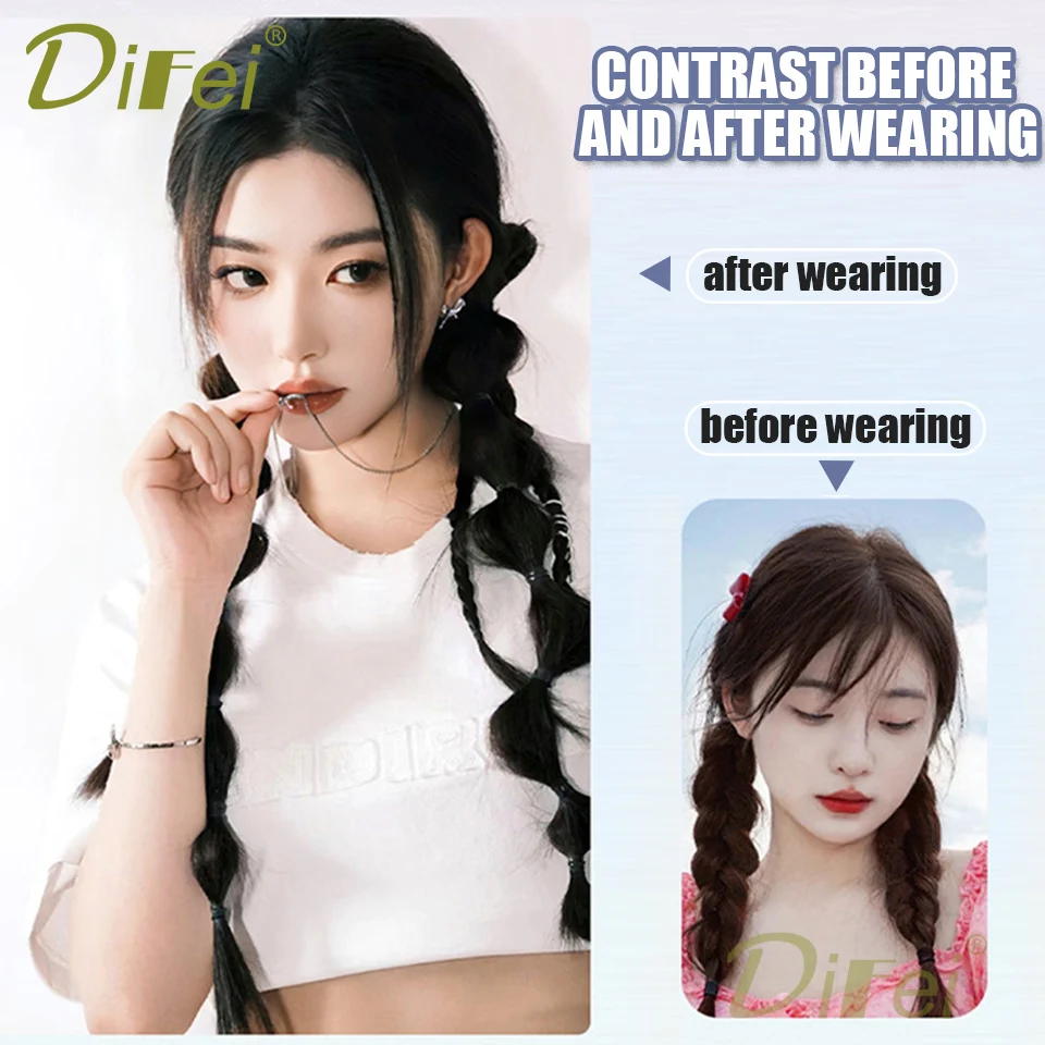 DIFEI 45cm Boxing Braid Synthetic Wig Braid Female Ponytail Sweet Cool Twist Braid Music Festival Double Ponytail Braid Wig