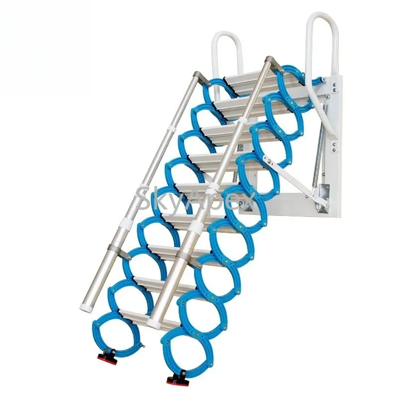 บันไดห้องใต้หลังคาแบบพับได้ ทำจากอลูมิเนียม  ได้รับการรับรองมาตรฐาน CE  กันลื่น ติดตั้งง่าย ทนทาน สำหรับใช้ในบ้านและวิลล่า