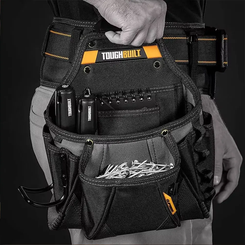 1pc Professional Contractor Pouch - Durable, Multi-Pocket Tool Organizer with Belt Clip & Kickstand, Black, Tool Organizer