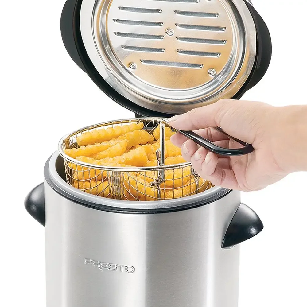 1-Liter Stainless Steel Electric Deep Fryer 05470 Compact Size Adjustable Thermostat Cool-Touch Cover Indicator Light Easy