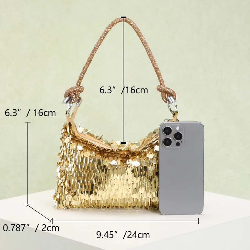 Women's Sparkling Glitter Sequin Evening Purse Fashion Hobo Bag for Night Party Gala Events Cocktail Crystal Knot Handbag