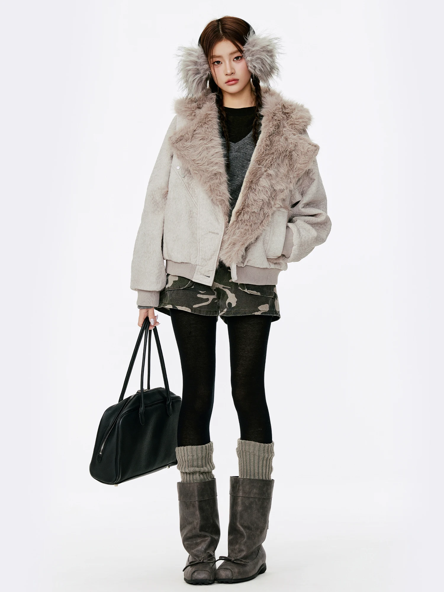 

Ретро-пальто утепленное женское свободного кроя с меховым воротником, в корейском стиле, для повседневной носки, с эффектом высокого качества