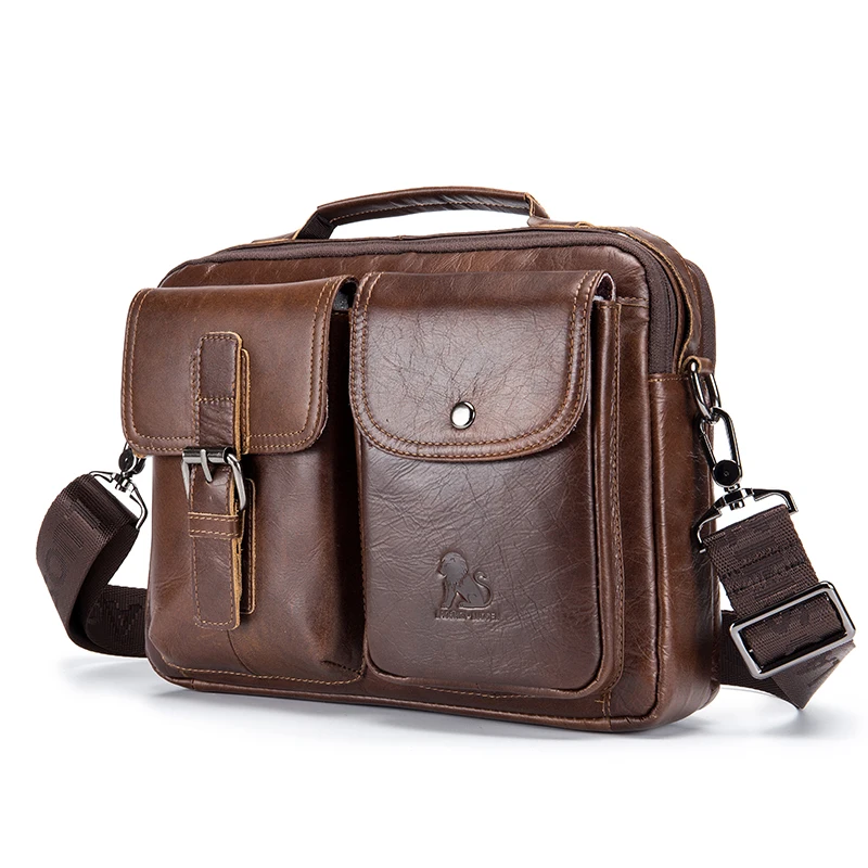 Men's Genuine Leather Shoulder Bag, Retro Top Layer Cowhide Casual Crossbody Bag, Men's Square Bag