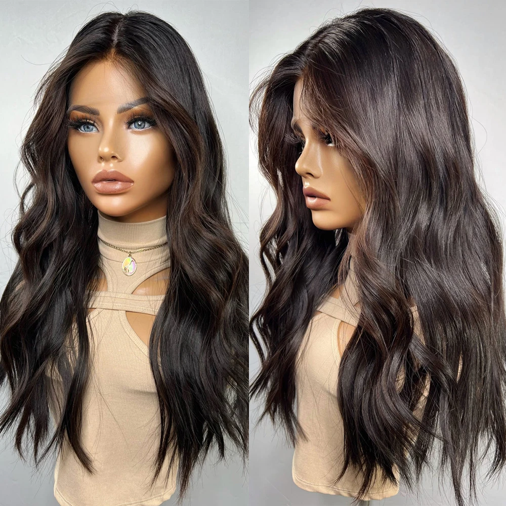 Donkere Brunette Bruine Full Lace Pruik Blonde Highlights 100% Maagdelijke Premium Human Hair 150 Dichtheid Hd Onzichtbare Lace Front Golvende Pruik