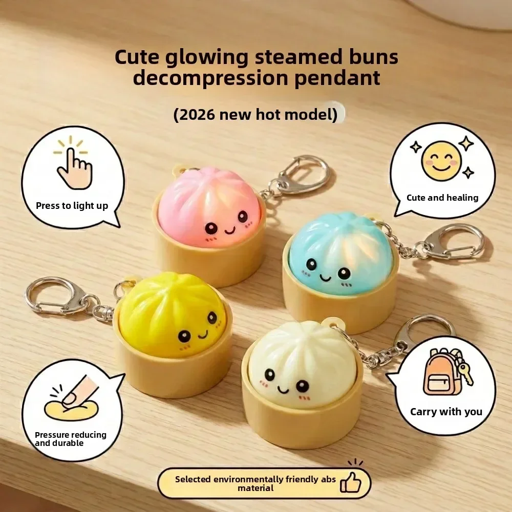 Cute Dumpling Light Up Keychain Kawaii Squishy Bao Night Light Soft Silicone Stress Relief Backpack Charm for Teens Gift Decor