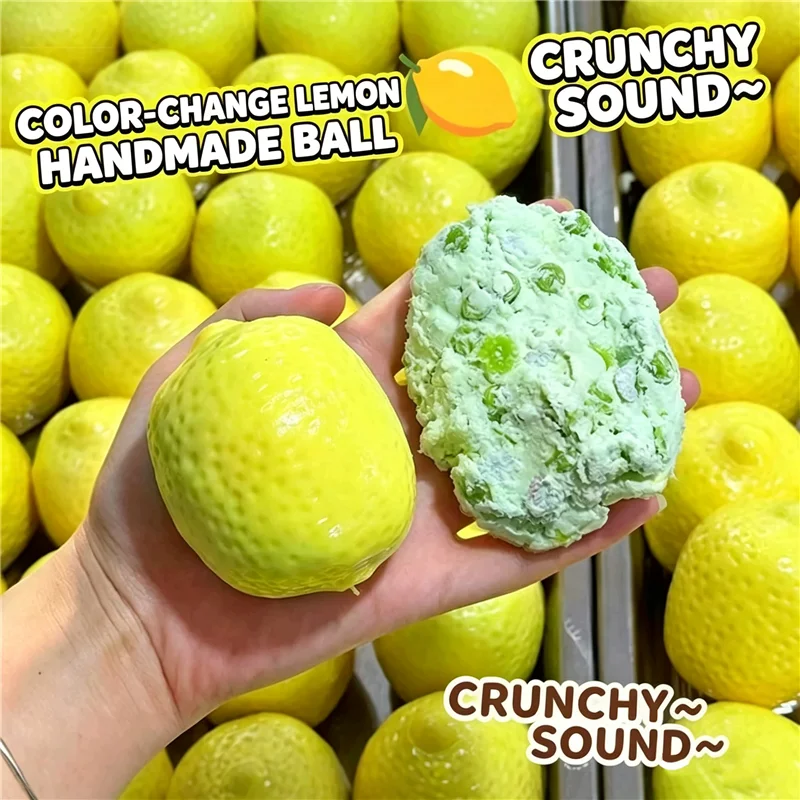 Handmade Crispy Lemon Mango Stress Ball Squeeze Toy Color-Changing Fruit Crunchy Squishy Fidget Ball ASMR Sensory Relief Toy