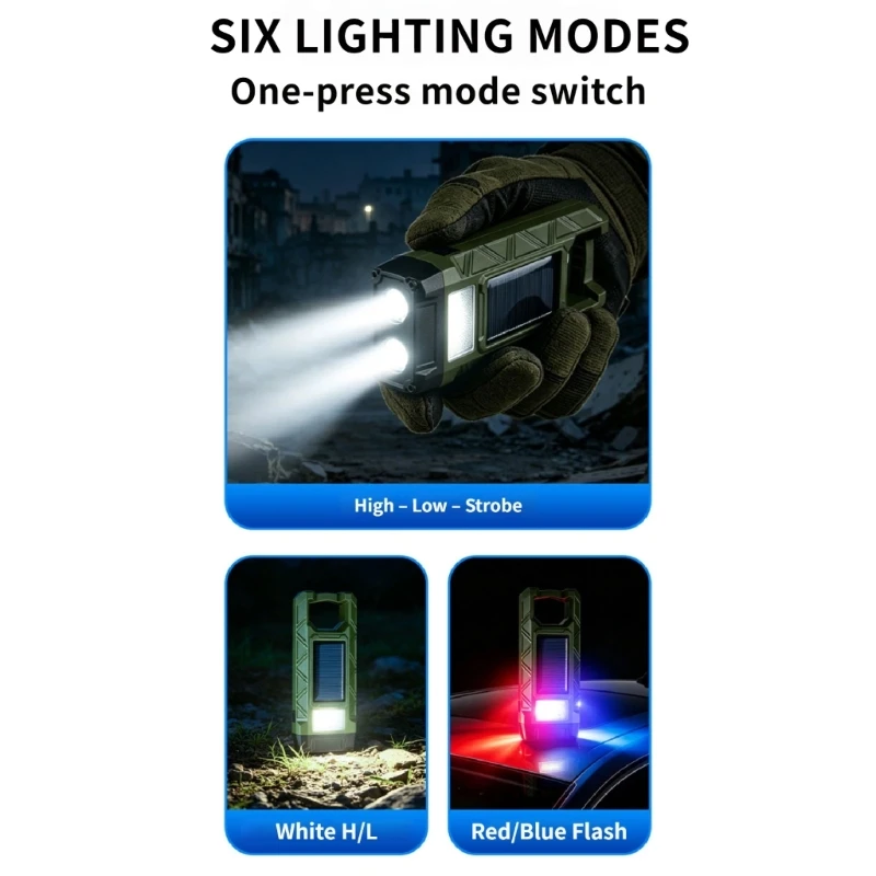 HX6A Multifunction LED Flashlights with Solar Hand Cranks USB Charging Portable Device for Outdoor Activity & Home Safety