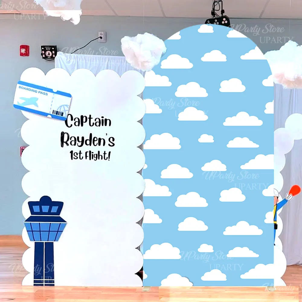 Weißer Wolkenbogen-Hintergrund, blauer Himmel, Wolke, bedruckt, Chiara-Oberteil, runder Standbogen-Abdeckung für Babyparty, Pilot, Geburtstagsdekoration – Detail 1