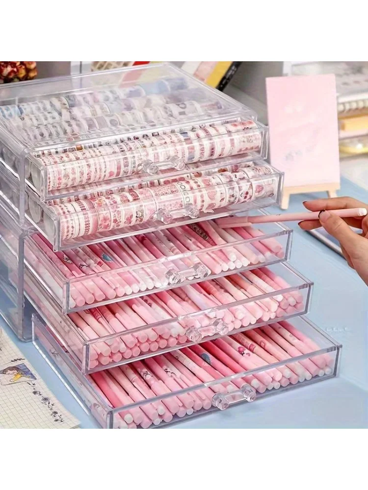 5-Tier Transparent Desktop Drawer Organizer, Storage Cabinet for Makeup, Stationery, Brushes & Nail Gel