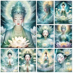 Diamond Mosaic Painting New 2024 Buddha Lotus DIY Full Diamond Embroidery Cross Stitch Kit Religion Portrait Art Home Decoration