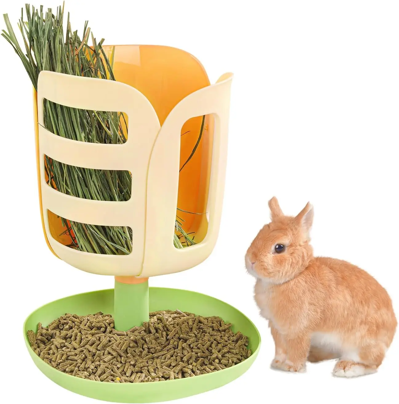 

Rabbit Hay Feeders Rack: 2-in-1 Bunny Guinea Pig Food Bowl Grass Food Holder for Small Animal Supplies Chinchillas Guinea Pig Ha