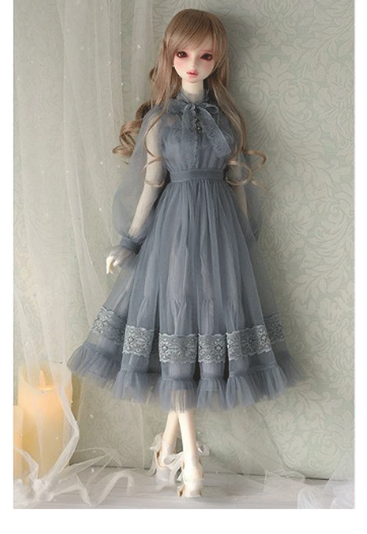 Doll Clothes 1/4 1/3 SD BJD Clothes Light Green Dress,Girl Doll Clothes for Doll Accessories Grey Dress