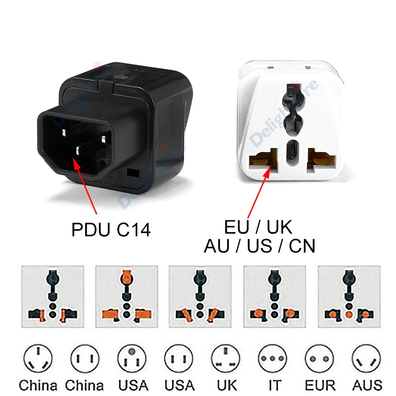 

IEC C14 Plug Adapter 2 AC Outlets Universal UK US EU US To C14 Plug Converter 250V 10A PDU/UPS Power Electrcial Socket Outlet CE