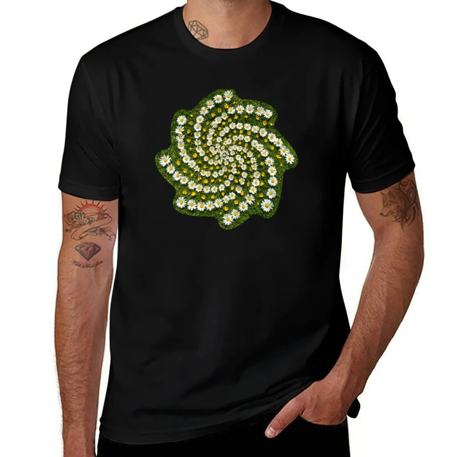 Cosmic Abundance - Springtime Daisy and Buttercup Mandala T-Shirt Sports Casual Breathable Tee Shirt T-Shirt