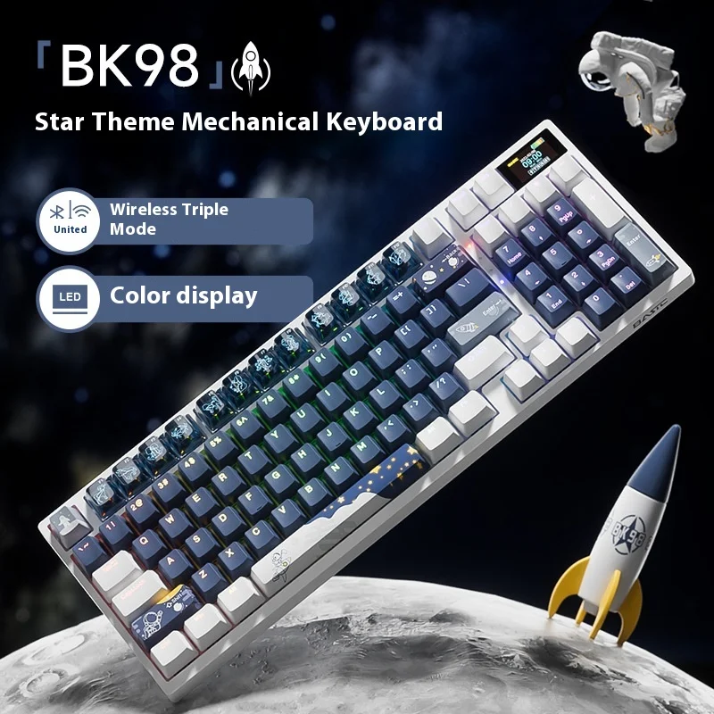 Bk98 96 Keys Wireless Mechanical Keyboard Single Mode Wired 3 Modes Bluetooth Computer E-Sports Game With Screen For Gamer Gift