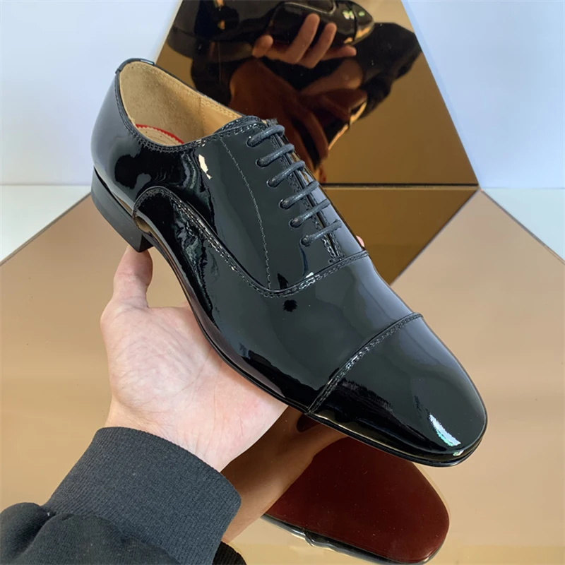 

DYNJASONCGK Black Lacquer leather Dress Shoes For Men Lace-up Red Soles Luxury Designer Shoes Handmade Formal Wedding Shoes