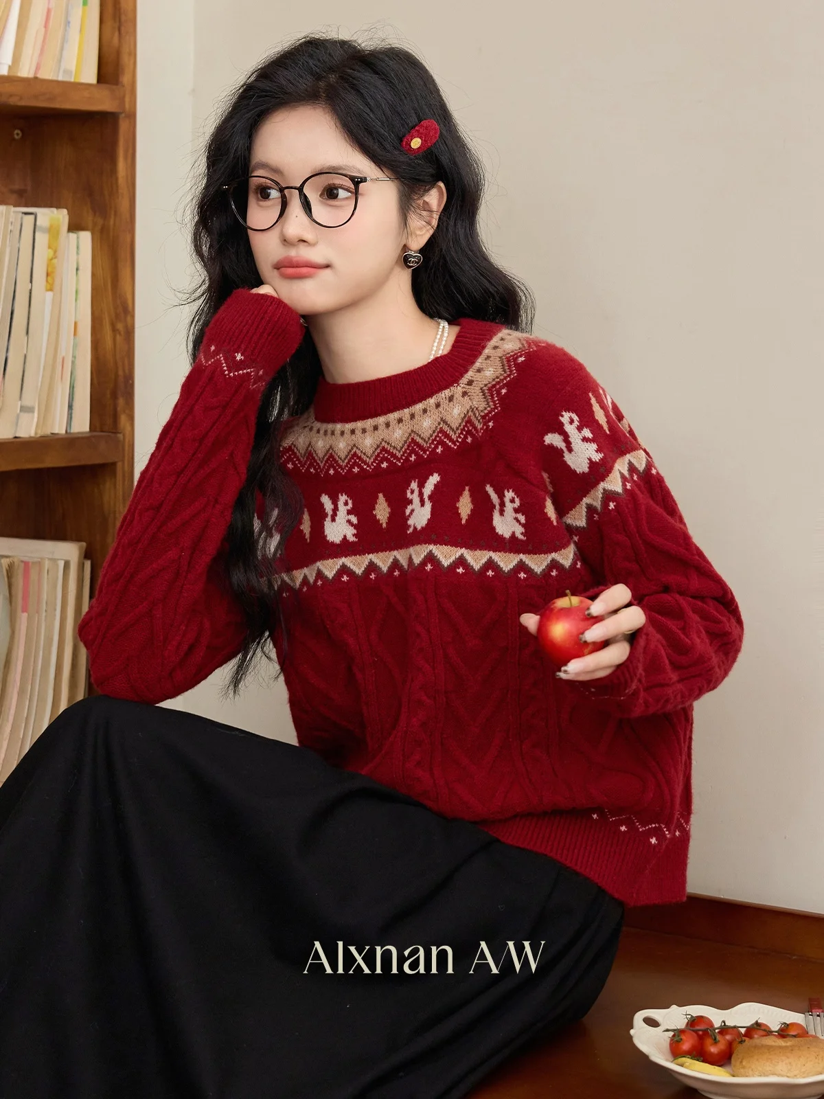 

Warm Knitted round Ne Sweater Cisas Par Women's Faionable Winter 2025 New Sle Deer towards South Topwear