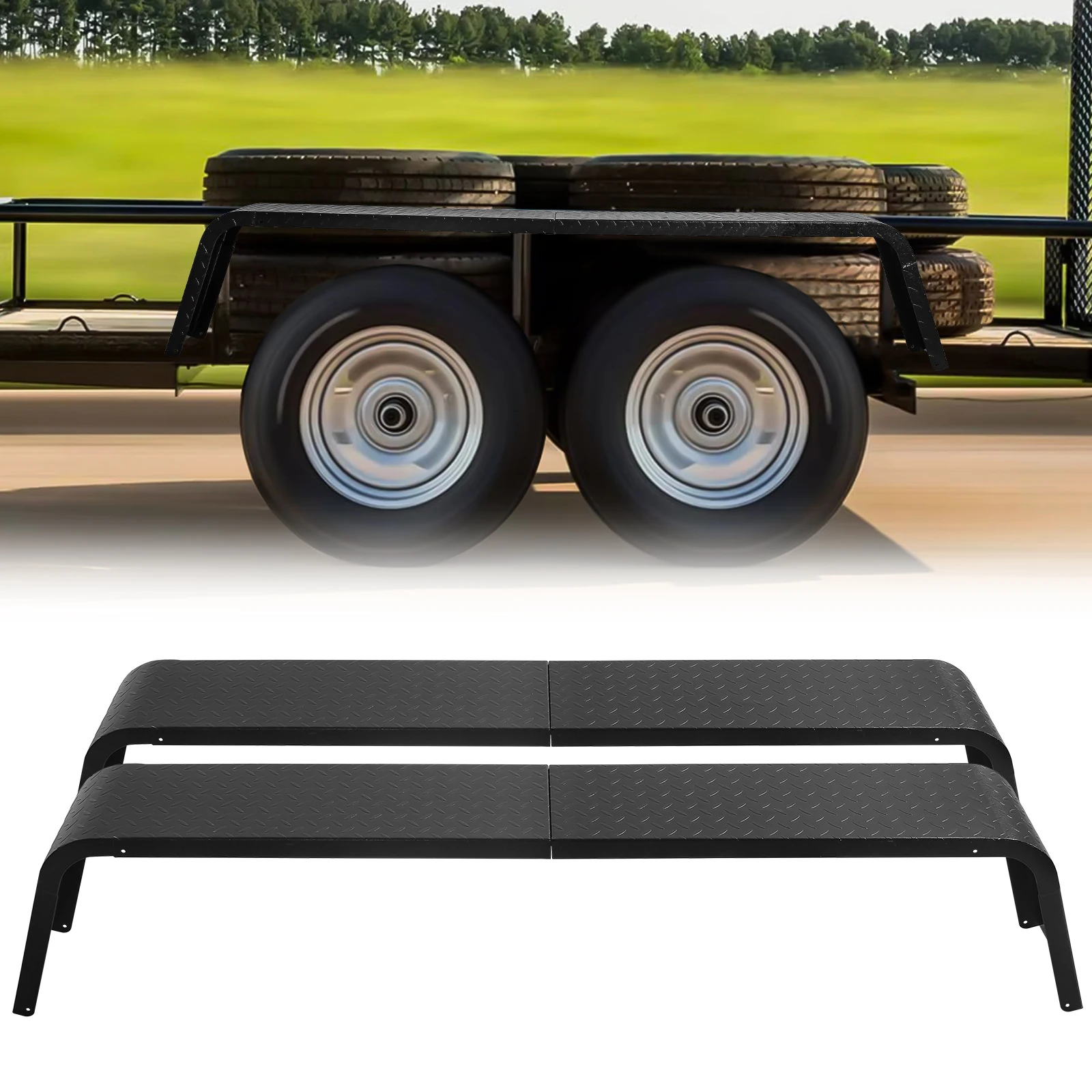 

2 Pack Trailer Fenders, Durable 14 Gauge Steel Diamond Fenders Tread Plate Tandem Axle Trailer Fenders for Car Haulers Utility